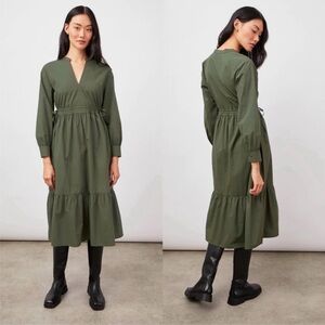 Rails Poplin Green Maple Olive Smoke Midi Dress Long Sleeve Cottage Core Large
